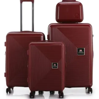 image #0 of סט מזוודות קשיחות בלתי שבירות 20+26+30 אינץ' + תיק איפור מתנה דגם Neo Boston מבית Swiss Voyager - צבע אדום יין