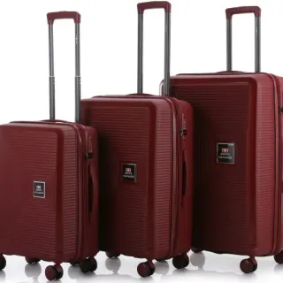 image #1 of סט מזוודות קשיחות בלתי שבירות 20+26+30 אינץ' + תיק איפור מתנה דגם Neo Boston מבית Swiss Voyager - צבע אדום יין