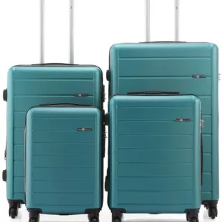 image #0 of סט מזוודות קשיחות 17+19+24+28 אינץ' דגם Lisbon מבית Swiss Voyager - צבע ירוק בקבוק