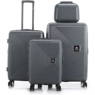 סט מזוודות קשיחות בלתי שבירות 20+26+30 אינץ' + תיק איפור מתנה דגם Neo Boston מבית Swiss Voyager - צבע אפור
