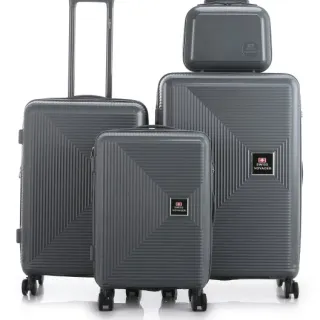 image #0 of סט מזוודות קשיחות בלתי שבירות 20+26+30 אינץ' + תיק איפור מתנה דגם Neo Boston מבית Swiss Voyager - צבע אפור