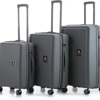 image #1 of סט מזוודות קשיחות בלתי שבירות 20+26+30 אינץ' + תיק איפור מתנה דגם Neo Boston מבית Swiss Voyager - צבע אפור